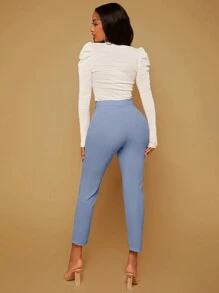 SHEIN SXY 素色高腰長褲 - 霧霾藍 - 查看 2