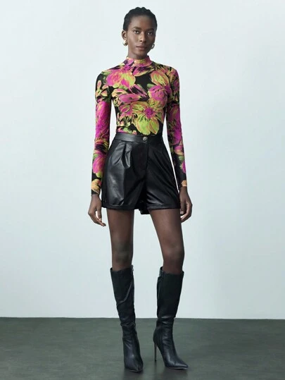 Maija 2026 Spring & Summer Floral Digital Print Women's Tops, Round Neck Slim Fit Tee, Holiday, Festival