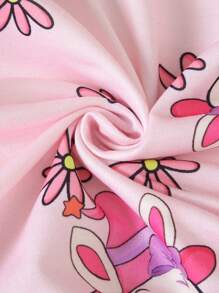 Cardigan com capuz e zíper com estampa de desenho animado de manga comprida para bebê menina com decoração de orelha de coelho 3D e laço, outono - Rosa - Ver 7