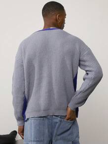 Forever 21 Men's Knitted Relaxed Fisherman Rib Jumper In Contrasting Colors - Blue - View 3