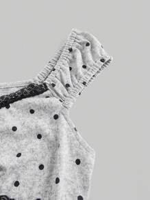 ROMWE Kawaii V 领蝴蝶结点缀双色波尔卡圆点女式修身 T 恤 - 灰色 - 查看 4