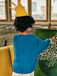 SHEIN 1 pezzo Maglione ampio con stampa di orso cartoni animati carino/retrò/casual, adatto sia per i ragazzi che per le ragazze, primavera/autunno/inverno - blu polveroso - Visualizzare 2