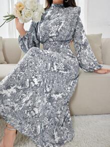 Modelyn Vestido largo de noche para mujer con estampado tie-dye, cuello alto y mangas farol