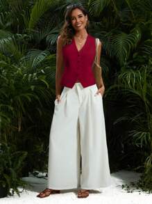 Aveloria 女士夏季纯色单排扣休闲西装背心节日派对服装