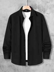 Manfinity Homme Men's Casual Solid Color Textured Shacket For Spring/Autumn