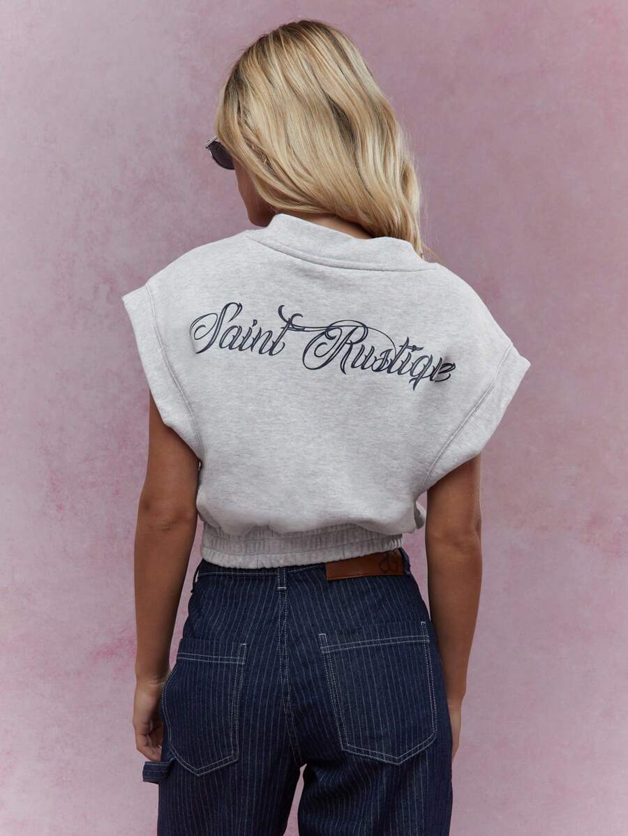 MISSGUIDED V 领学院风袖“巴黎”正面刺绣褶皱下摆短款上衣