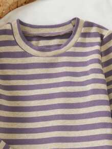 SHEIN Conjunto informal de camiseta a rayas y pantalones acampanados para bebé niña, para otoño/invierno