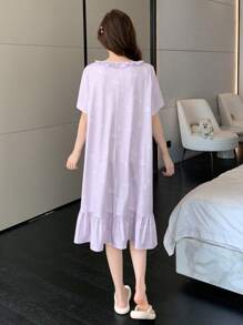 DAZY Short Sleeve Ruffle Trim Nightgown With All-Over Print Pajama, Moo Moo - Purple - View 2