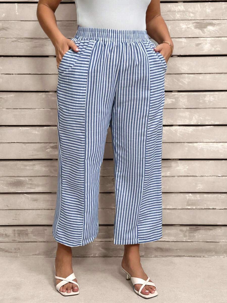 Plus Size Women Striped Pants