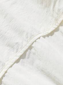 SHEIN BASICS Áo khoác dệt trơn màu rộng rãi có mũ trùm đầu cỡ lớn - trắng - Xem 3