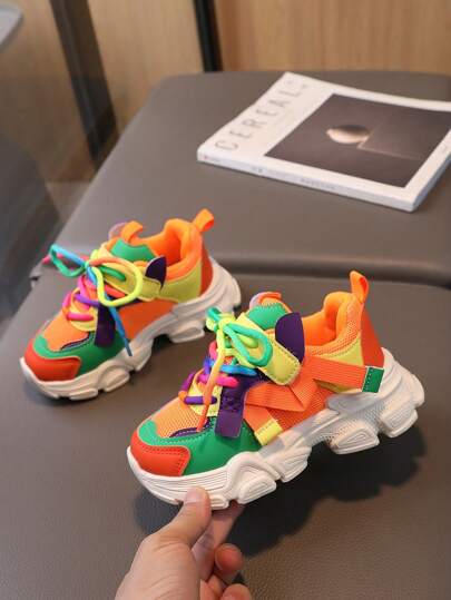 1 Pair Of Colorful Fashionable Breathable Mesh Casual Sneakers For Boys And Girls, Suitable For All Seasons