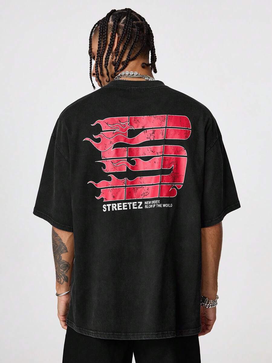 Manfinity VCAY 男士雪花图案宽松针织圆领短袖 T 恤 - 深灰色 - 查看 1