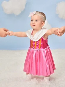 SHEIN Vestido De Disfraz De Niña Bebé Con Hombros Descubiertos, Dos Tonos Y Detalle De Plisado En La Parte Delantera - Multicolor - Ver 5