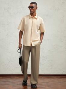 AKNOTIC Business Casual Herren Lose Passende Lässig Hemd mit Drop Shoulder Kurzarm, Geeignet für den Sommer