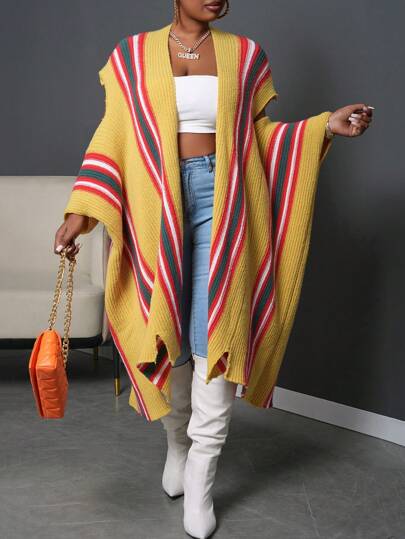 Slaydiva Casual Plus Size Women Loose Fit Cardigan Sweater For Fall & Winter