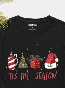 INAWLY Womnen Christmas Slogan Graphic Crew Neck Short Sleeve Black T-Shirt Graphic Tees Women Tops - Black - View 6