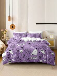 3pcs/Set Halloween Cute Ghost Pumpkin Digital Print Duvet Cover Set(1 Duvet Cover & 2 Pillowcase)Soft And Skin-Friendly Duvet Cover Bedding Set For Home, All Season Bed Sheets Set Halloween Gift - Multicolor - View 1
