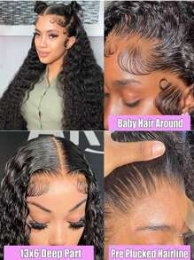 Eulisi 13x6 Transparent Lace Front Wig, Human Hair Water Wave Lace Front Wig, Pre-Plucked, 180% Density, Wet Wave Human Hair Wig, With Baby Hair, Natural Color - SNatural - View 9