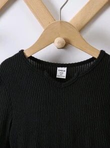 SHEIN 年轻女孩休闲纹理罗纹针织长袖连衣裙，配印花腰带，百搭时尚设计，适合休闲、度假、春夏秋季 - 彩色 - 查看 3