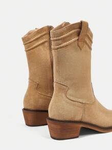 Styleloop Women's Pointed Toe Casual Mid-Calf Boots Are Suitable For Travel Fall - Apricot - View 5