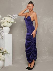 L'Amorae Vestido camisero elegante midi con detalle de costura en el busto y drapeado