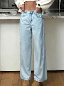 RueChic 100% Cotton WOMEN SUMMER CASUAL SOLID COLOR STRAGHT FIT JEANS - Medium Wash - View 7