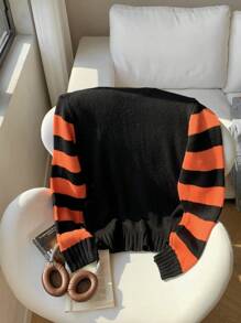 Comfortcana كنزة صوفية بسيطة ذات رقبة طاقم بطبعة هالوين للنساء، للارتداء اليومي العادي في فصلي الخريف والشتاء - الأسود - مشاهدة 2