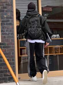DAZY Men Solid Color Splicing Front Zipper Hoodie Jacket And Pants Casual Suit