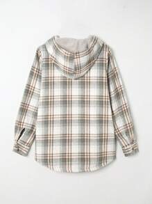 ASVIVID Plaid Print Flap Pocket Hooded Coat - Grey - View 6