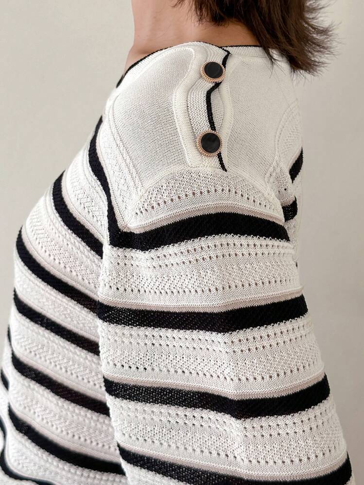 Women's Striped Print Contrast Color Pullover Knitted Sweater,Fall Clothes