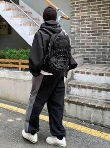 DAZY Men Solid Color Splicing Front Zipper Hoodie Jacket And Pants Casual Suit