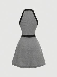 SHEIN MOD 圆领无袖蝴蝶结格子 A 字裙、文艺复兴裙、返校节短裙、半正式裙、复古格子裙、音乐会女装、优雅女裙、蝴蝶结裙、仙女服装裙、女士轻便裙 - 黑色 - 查看 2