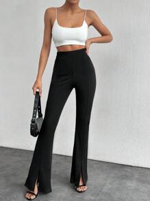 EURMUSE Wide Leg High Waist Long Pant - Black - View 3