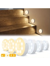 1pc/Set Solid Color 8LED Magnetic Stair Light, Indoor USB Rechargeable Smart Motion Sensor Night Light With 120° Wide Sensing Range, Dimmable Lithium Battery Wall Lamp, Wireless Sensor, Detachable Semi-Embedded Plastic Lighting Fixture For Cabinet, Entrance, Corridor, Balcony, Reading Lighting (Warm White/White)