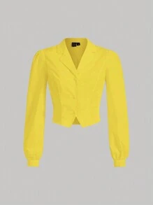 SHEIN MOD Women's Solid Color Puffy Sleeve Casual Blouse, Spring & Summer - Yellow - View 2