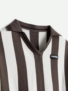 Manfinity NXTstreet Men's Letter & Striped Short Sleeve Knit Shirt, Summer - Multicolor - View 4