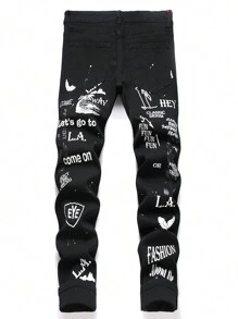 Manfinity LEGND Quần Jeans Denim Ôm Vừa In Chữ Thường Ngày Cho Nam - màu đen - Xem 2