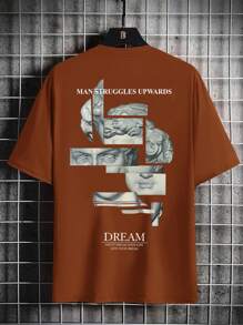 Manfinity LEGND 男士圆领短袖字母印花简约休闲T恤 - 棕色 - 查看 4