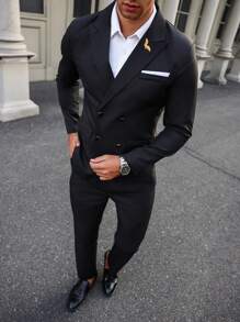 Manfinity Bizformal 2 stuks heren effen kleur mode dubbelrijs jasje en broek pak set