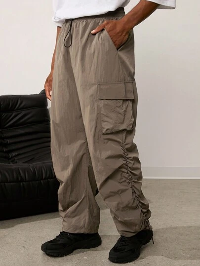 Forever 21 Men's Co-Ord Nylon Baggy Cargo Trousers In Camel