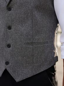 Calvornis Men's Stand Collar Casual Business Travel Waistcoat, Summer, Old Money Style - Dark Grey - View 6