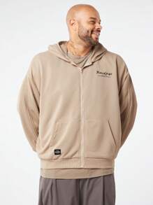Manfinity NXTstreet Men's Plus Size Casual Loose Knitted Drop Shoulder Hooded Sweatshirt, Suitable For Autumn Winter