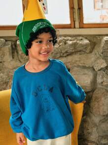 SHEIN 1 pezzo Maglione ampio con stampa di orso cartoni animati carino/retrò/casual, adatto sia per i ragazzi che per le ragazze, primavera/autunno/inverno - blu polveroso - Visualizzare 9