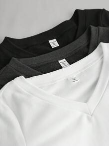 SHEIN Girlism 青少年女孩百搭黑白灰色 V 领腰部褶皱修身长袖针织休闲 T 恤上衣 - 彩色 - 查看 5