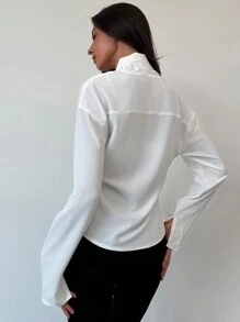 Aloruh Blusa casual de manga larga con cuello en V y acento de cinta, para otoño e invierno