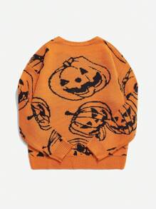 SHEIN Unity Women Halloween Pumpkin Pattern Orange Sweater, Knit Pullover Fall Winter - Orange - View 7