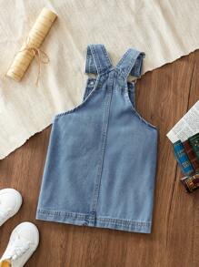 Toddler Girls Casual Christmas Themed Denim Dress, Fall/Winter - Medium Wash - View 2