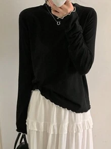 DAZY Women's Turtleneck Lace Trim Solid Color Long Sleeve Undershirt,Fall Clothes