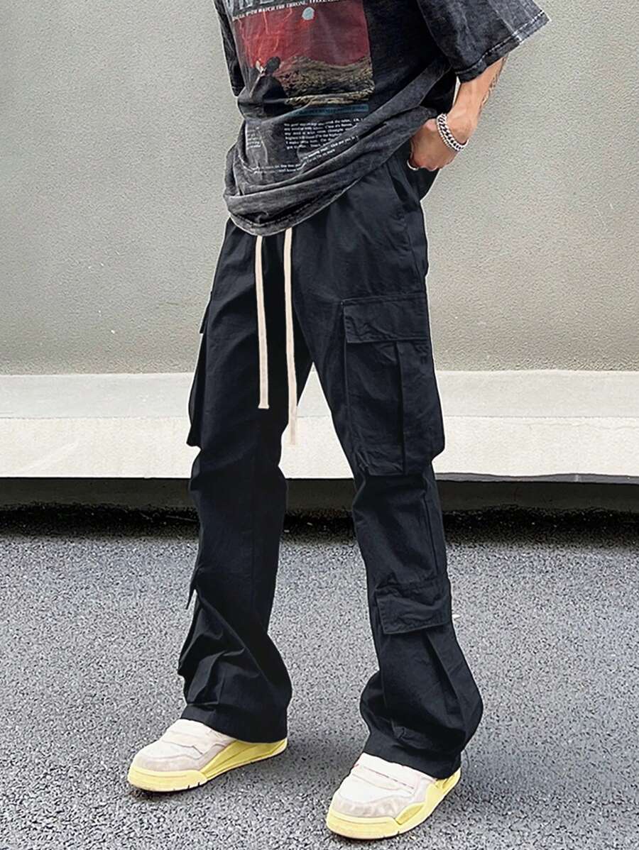 Manfinity EMRG Men's Front Laced Pockets Simple Design Casual Black Cargo Pants - Navy Blue - View 1