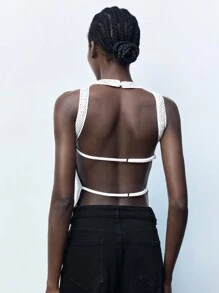 Maija Women's Autumn Sequin Embellished Backless Tank Top - White - View 2